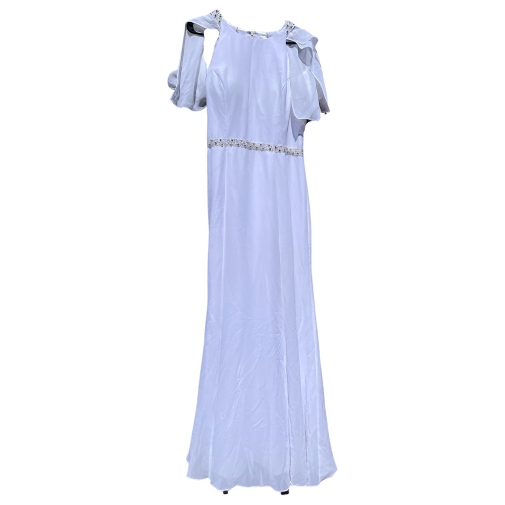 Vintage Jadore Evening Women’s White Rhinestone Belted Halter Neck Formal Dress